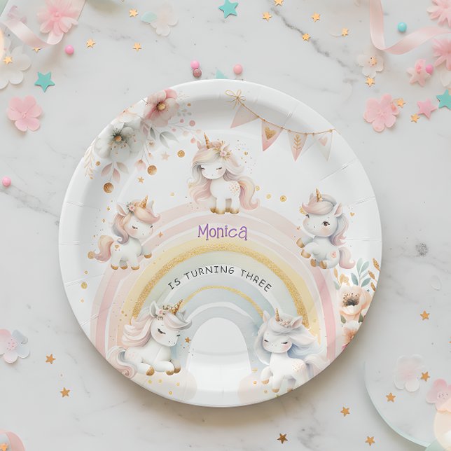 Whimsical magic pastel unicorn kids birthday paper plates (Creator Uploaded)