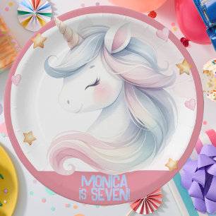 Whimsical magic pastel unicorn kids birthday paper plates