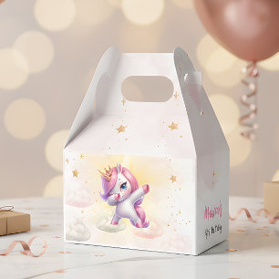 Whimsical magic pink dabbing unicorn kids birthday favor boxes