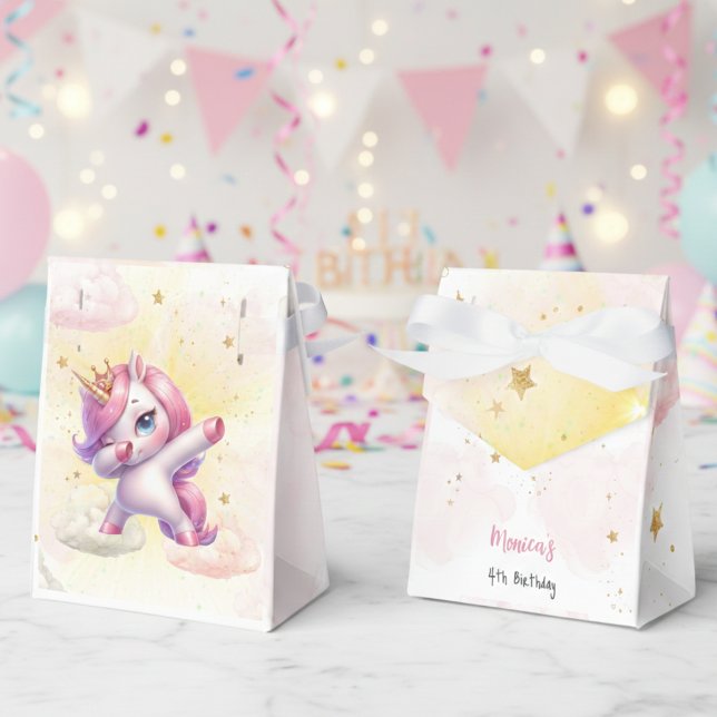 Whimsical magic pink dabbing unicorn kids birthday favor boxes (Creator Uploaded)