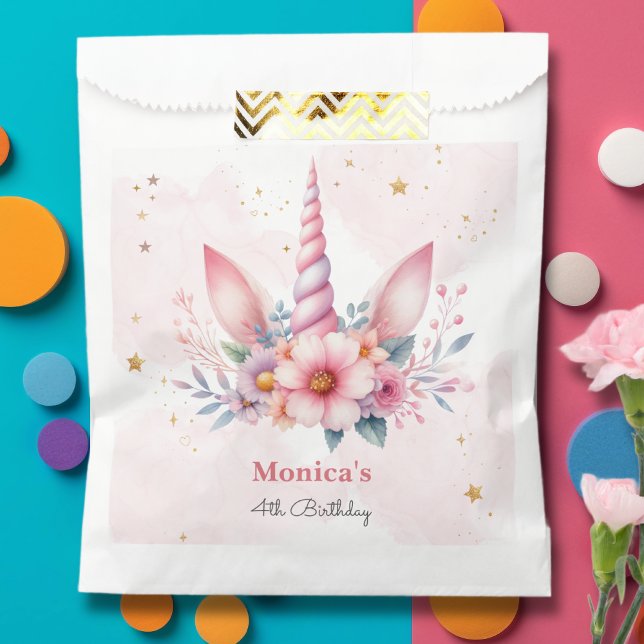 Whimsical magic pink unicorn horn kids birthday favor bag (Creator Uploaded)