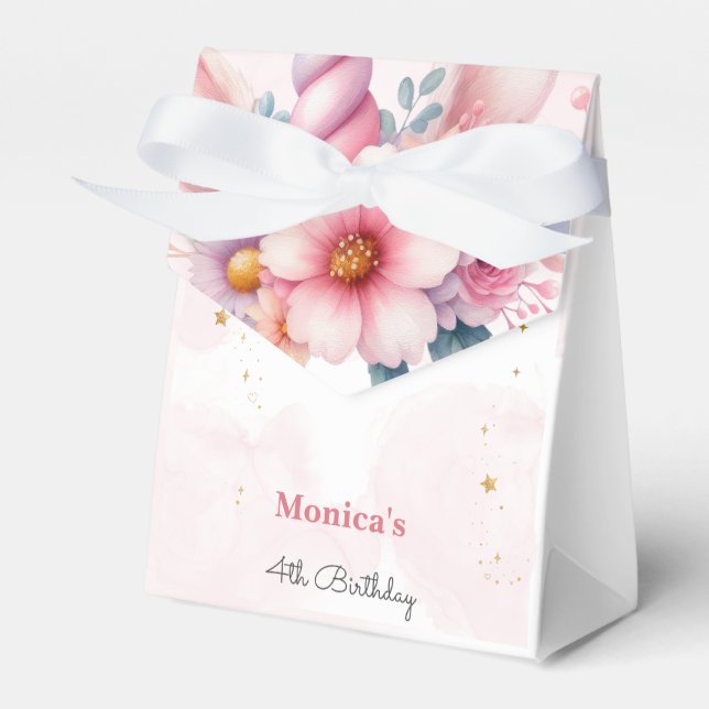 Whimsical magic pink unicorn horn kids birthday favor boxes (Front Side)