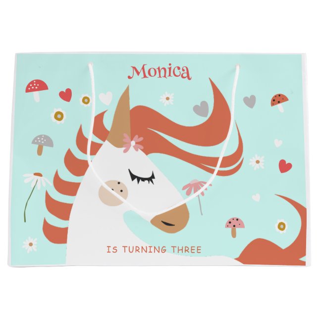 Whimsical magic unicorn kids birthday large gift bag (Front)