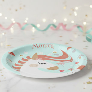 Whimsical magic unicorn kids birthday paper plates