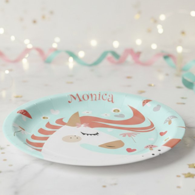 Whimsical magic unicorn kids birthday paper plates (Creator Uploaded)