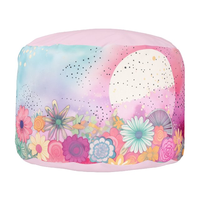 *~* Whimsical  Magical Flowers PASTEL Kids AP96 Pouf (Left)