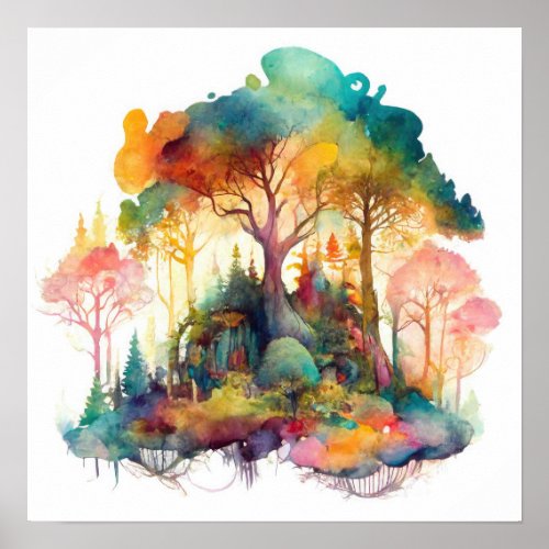 Whimsical Magical Forest Watercolor Poster