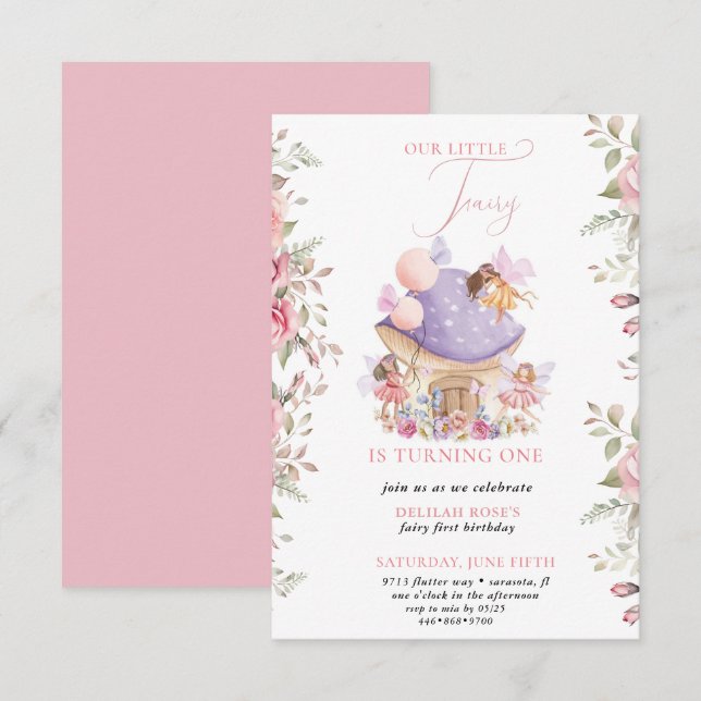 Whimsical Magical Little Fairy 1st Birthday Invitation (Front/Back)