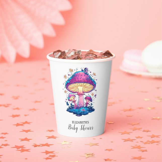 Whimsical Magical Mushroom Baby Shower Paper Cups (Insitu)