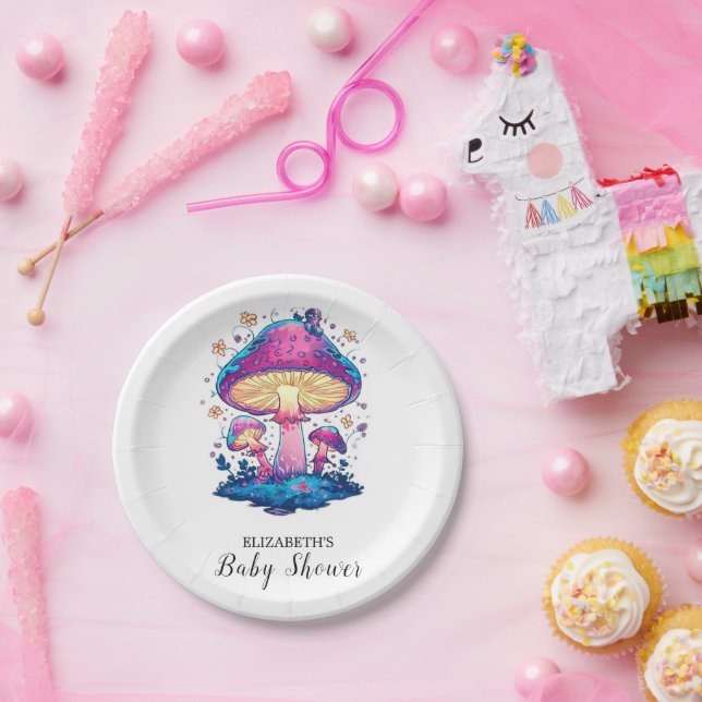 Whimsical Magical Mushroom Baby Shower Paper Plates (Party)