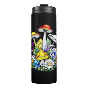 Whimsical Magical Mushrooms and Flowers Thermal Tumbler