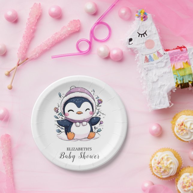 Whimsical Magical Penguin Baby Shower Paper Plates (Party)