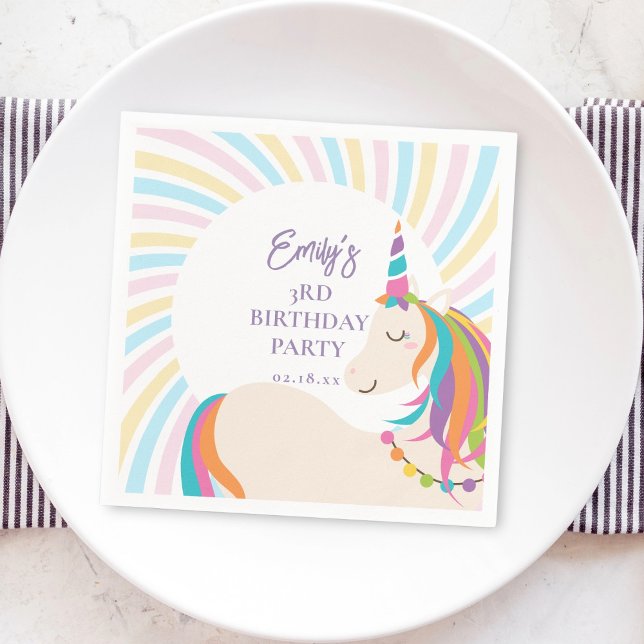 Whimsical Magical Rainbow Unicorn Girl Birthday Napkins (Creator Uploaded)