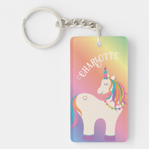 Whimsical Magical Rainbow Unicorn Personalized Keychain