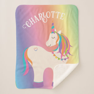 Whimsical Magical Rainbow Unicorn Personalized Sherpa Blanket