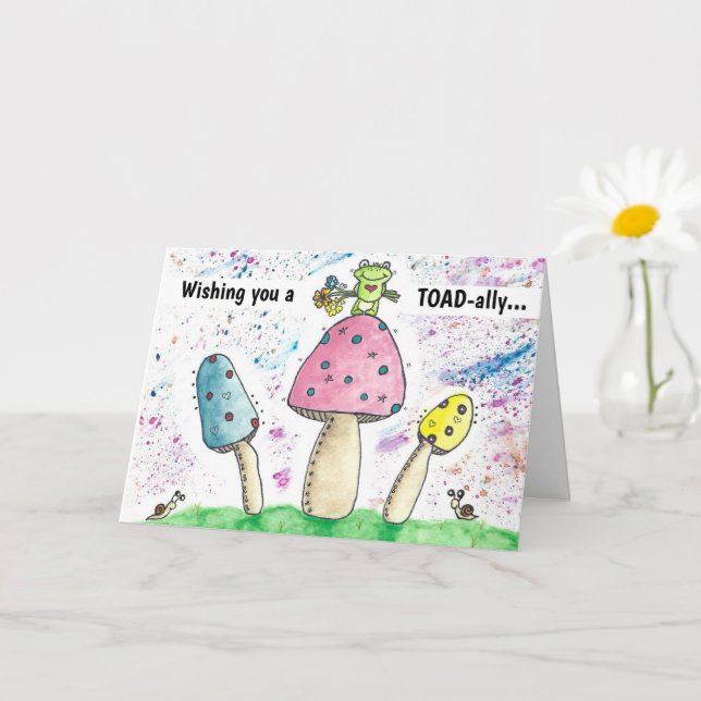 Whimsical Magical Toad Mushrooms Birthday Card (Small Plant)