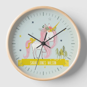 Whimsical Magical Unicorn Aqua Pink Teal Princess Clock