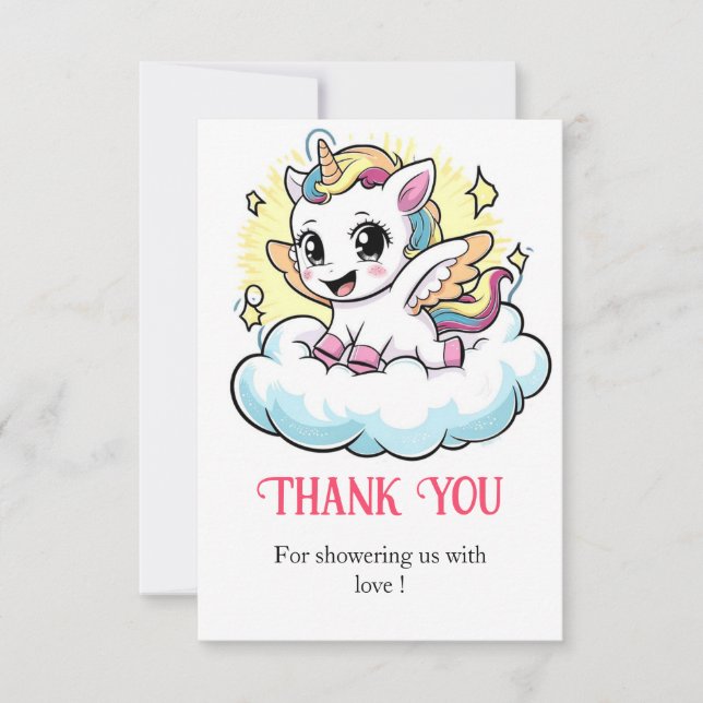 Whimsical Magical Unicorn Baby Shower Thank You Card (Front)