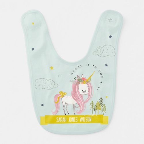 Whimsical Magical Unicorn Lilac Teal Aqua Princess Baby Bib