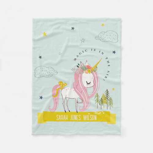 Whimsical Magical Unicorn Oink Aqua Teal Princess Fleece Blanket