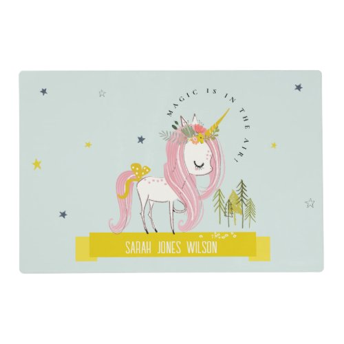 Whimsical Magical Unicorn Pink Aqua Princess Kids Placemat