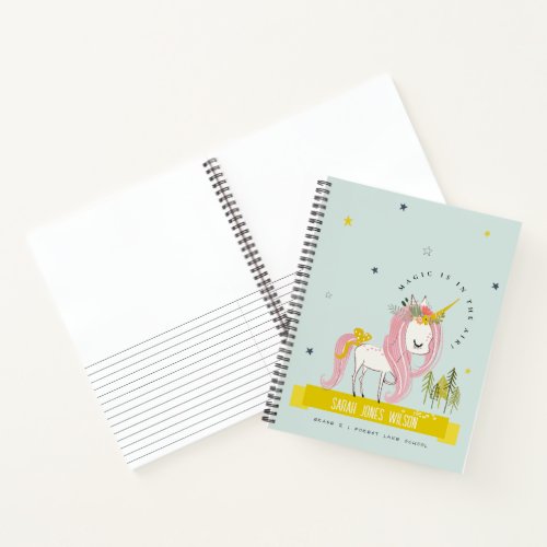 Whimsical Magical Unicorn Pink Aqua Teal Princess Notebook