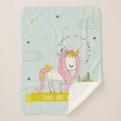 Whimsical Magical Unicorn Pink Aqua Teal Princess Sherpa Blanket