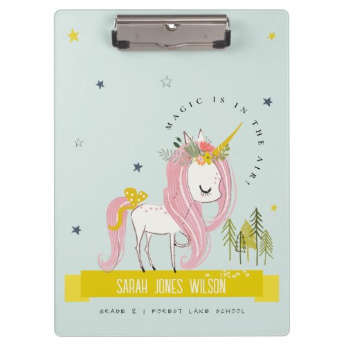 Whimsical Magical Unicorn Pink Teal Aqua Princess Clipboard