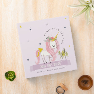 Whimsical Magical Unicorn Purple Lilac Princess 3 Ring Binder