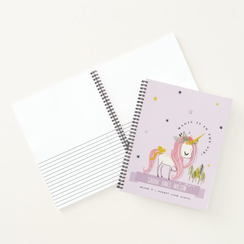 Whimsical Magical Unicorn Purple Lilac Princess Notebook