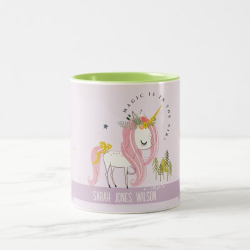 Whimsical Magical Unicorn Purple Princess Kids Two_Tone Coffee Mug