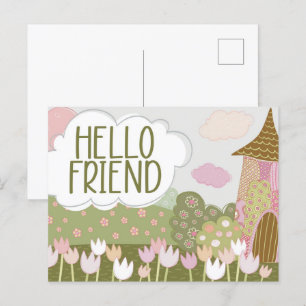 Whimsical Magical Village Garden Postcard