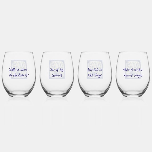 Whimsical Mahjong Toile Wine Glasses - Set of 4 (Front)