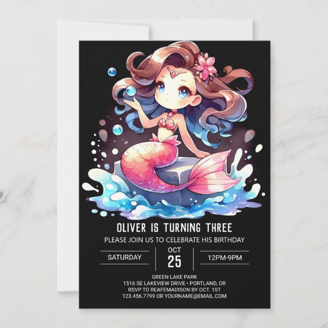 Whimsical Majestic Mermaid Birthday Invitation (Front)