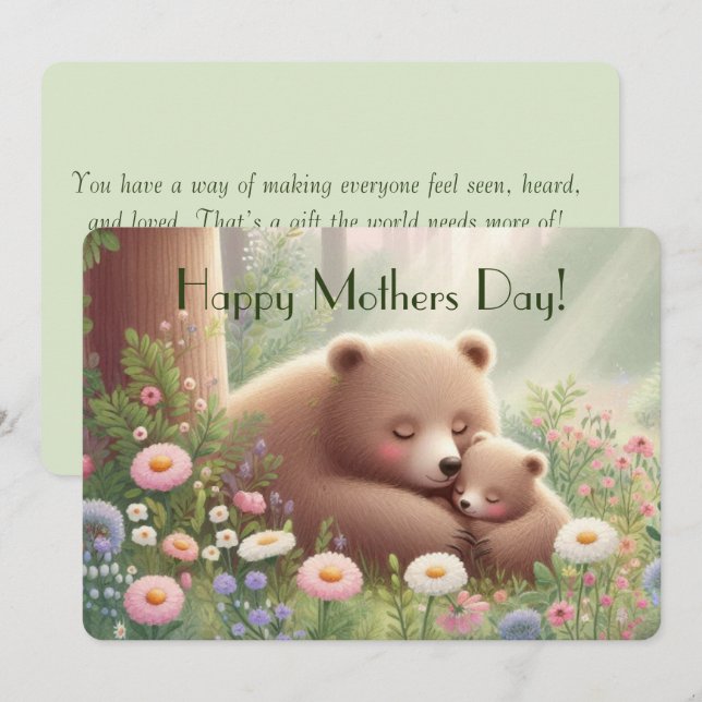 Whimsical Mama & Baby Bear Mother's Day Flat Card  (Front/Back)