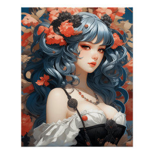 Whimsical Manga AI Dreams: Little Black Dress  Poster