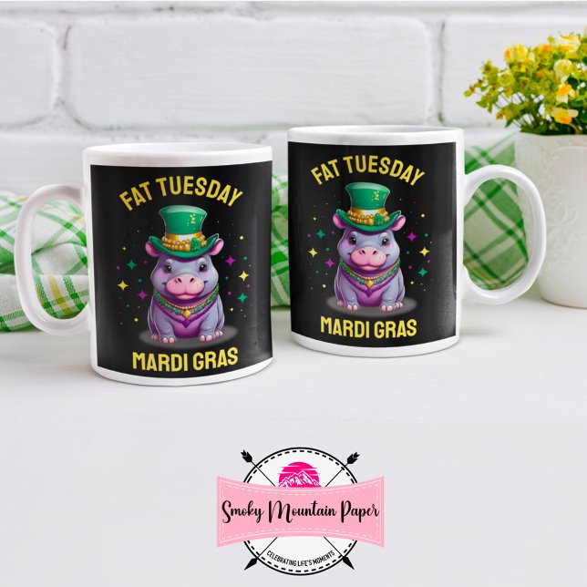 Whimsical Mardi Gras Fat Tuesday Hippo Coffee Mug (Creator Uploaded)