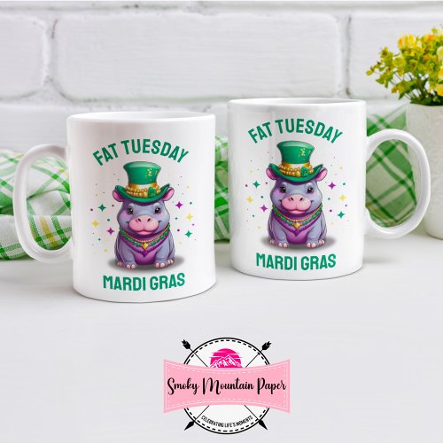 Whimsical Mardi Gras Fat Tuesday Hippo Coffee Mug