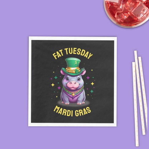 Whimsical Mardi Gras Fat Tuesday Hippo Napkins