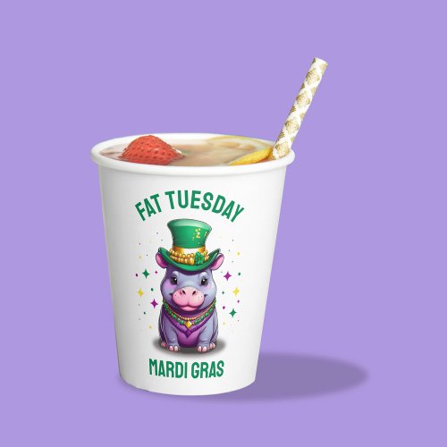 Whimsical Mardi Gras Fat Tuesday Hippo Paper Cups