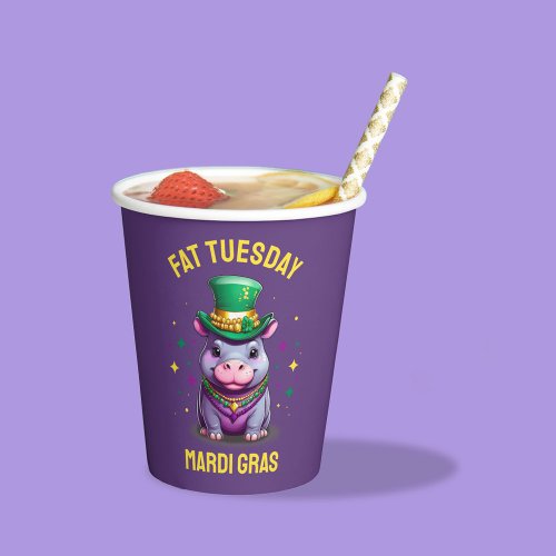 Whimsical Mardi Gras Fat Tuesday Hippo Paper Cups