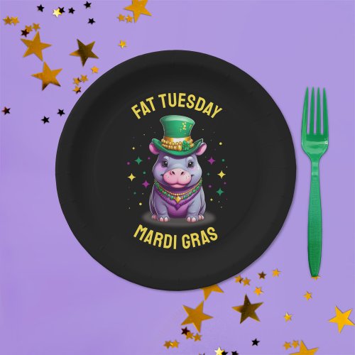 Whimsical Mardi Gras Fat Tuesday Hippo Paper Plates