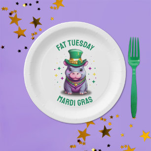 Whimsical Mardi Gras Fat Tuesday Hippo Paper Plates