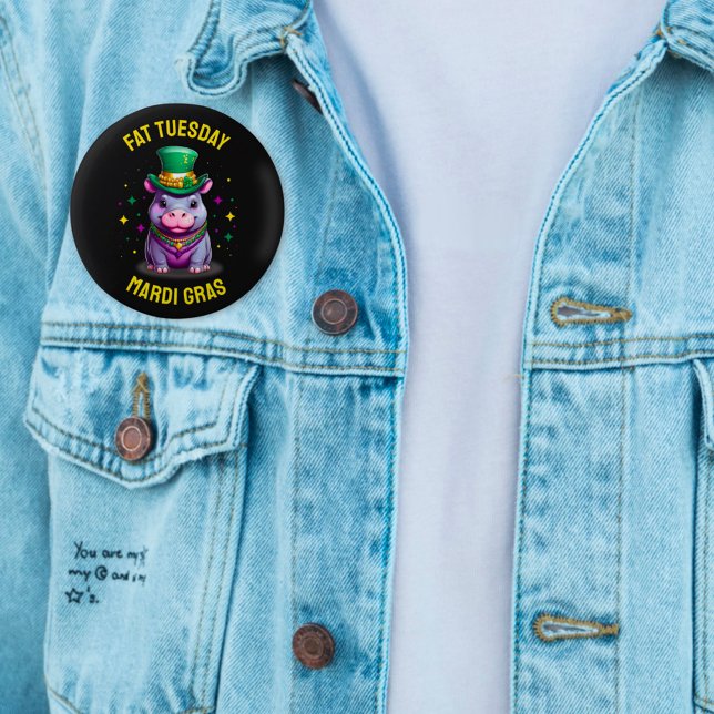 Whimsical Mardi Gras Fat Tuesday Hippo Sticker Button (Creator Uploaded)