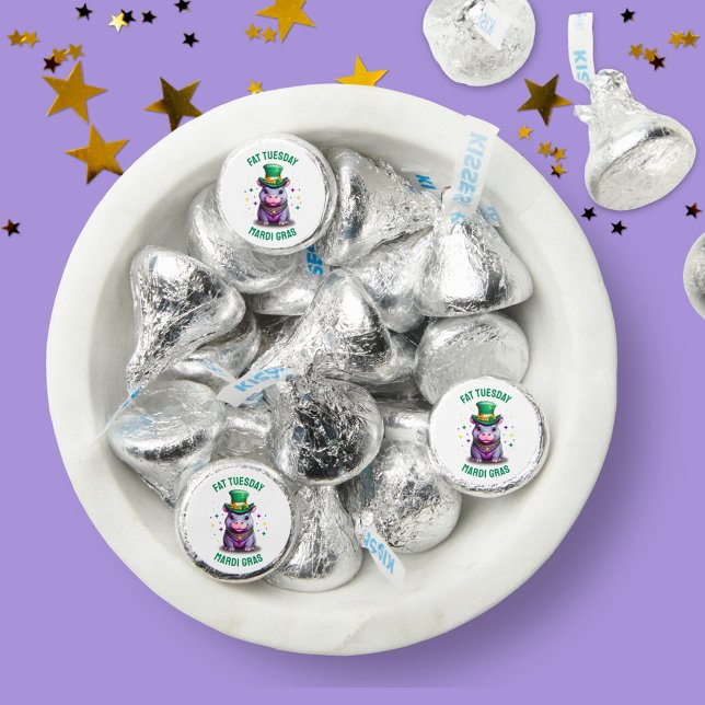 Whimsical Mardi Gras Fat Tuesday Hippo Sticker Hershey®'s Kisses® (Creator Uploaded)
