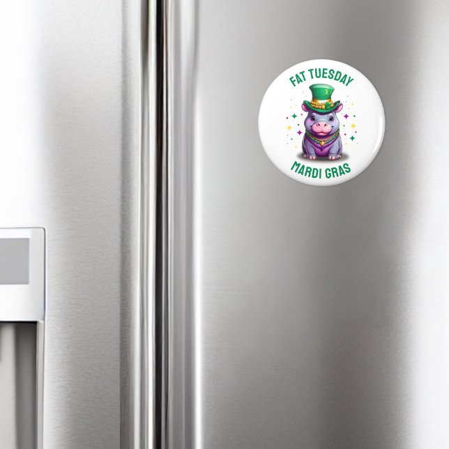 Whimsical Mardi Gras Fat Tuesday Hippo Sticker Magnet (Creator Uploaded)