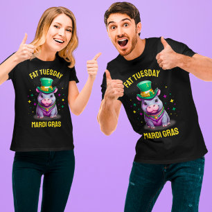 Whimsical Mardi Gras Fat Tuesday Hippo T-Shirt