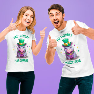 Whimsical Mardi Gras Fat Tuesday Hippo T-Shirt
