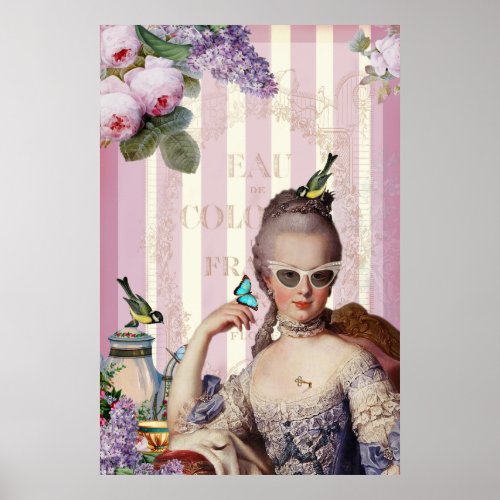 Whimsical  Marie Antoinette in winged sunglasses Poster