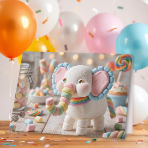 Whimsical Marshmallow Elephant Birthday   Card